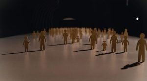 a group of paper people standing in a circle